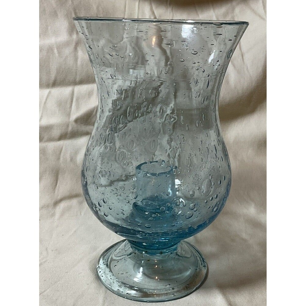 Vintage Blue Bubble Glass Candle Jar